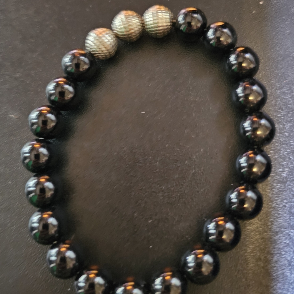 Black Beaded Men's Bracelet